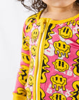 Trippy Smiles Pink Bamboo Zip Onesie - Soft Stretch Sleeper for Baby Girls by NIXX BABY at brixbailey.com