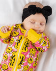 Trippy Smiles Pink Bamboo Zip Onesie - Soft Stretch Sleeper for Baby Girls by NIXX BABY at brixbailey.com