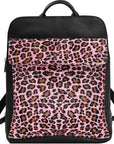 Pink Leopard Print Leather Flap Pocket Backpack Brix and Bailey Ethical Handbag Brand