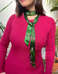 Green Silk satin 'Greenery' floral slinky silk scarf with insects and gem stones