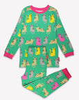 Cozy Organic Cotton Cat Print Two-Piece Kids Pajama Set in Pink, Yellow and Gray, GOTS Certified by Toby Tiger at brixbailey.com