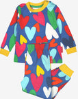 Premium baby sleepwear with hand-drawn heart print on light blue Toby Tiger fabric, soft organic cotton, yellow trim by Toby Tiger at brixbailey.com