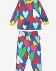 Luxury organic cotton pajamas with hand-drawn heart print on light blue Toby Tiger fabric, soft and breathable for restful sleep by Toby Tiger at brixbailey.com