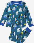 Premium kids organic cotton pajama set with arctic animal print, cozy blue penguin walrus polar bear design, soft GOTS certified sleepwear by Toby Tiger at brixbailey.com