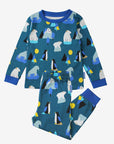 Premium kids organic cotton pajama set with arctic animal print, cozy blue penguin walrus polar bear design, soft GOTS certified sleepwear by Toby Tiger at brixbailey.com