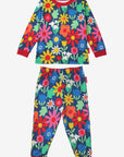 Premium organic cotton pajamas with floral print, cozy sleepwear for kids, stylish dark blue with snowdrops daisies tulips, soft comfortable Toby Tiger design by Toby Tiger at brixbailey.com
