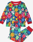 Premium organic cotton pajama set with floral print, soft blue snowdrop daisy tulip design, cozy comfortable kids sleepwear by Toby Tiger at brixbailey.com