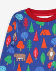 Premium organic cotton kids pajama set, cozy two-piece with camping bear print, soft GOTS-certified fabric, eco-friendly dyes by Toby Tiger at brixbailey.com