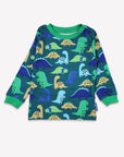 Adventurous Green and Blue Dinosaur Print Organic Cotton Kids Pajama Set, Premium Soft GOTS Certified Sleepwear by Toby Tiger at brixbailey.com