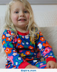 Premium Organic Cotton Floral Kids Pajamas with Comfortable Waistband and Cuffs, Toby Tiger Rainbow Dinosaur Collection by Toby Tiger at brixbailey.com