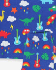 Premium kids pajama set with colorful blue dinosaur print, soft organic cotton, stylish and comfortable sleepwear by Toby Tiger at brixbailey.com