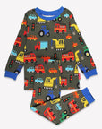 Premium GOTS Certified Organic Cotton Kids Pajama Set with Fun Vehicle Print, Soft and Skin-Friendly Sleepwear for Little Car Fans by Toby Tiger at brixbailey.com