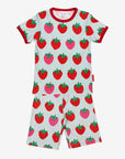 Super Soft Organic Strawberry Print Kids Pajama Set, 2-Piece Blue Top and Shorts, GOTS Certified Cotton, Eco-Friendly Dyes by Toby Tiger at brixbailey.com