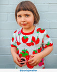 Premium Organic Strawberry Print Kids Pajama Set - Soft 2-Piece Blue and Pink Cotton PJs with Elastic Waist by Toby Tiger at brixbailey.com