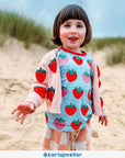 Premium Organic Strawberry Print Kids Pajama Set - Soft 2-Piece Blue PJs with Red and Pink Strawberries, GOTS Certified Cotton by Toby Tiger at brixbailey.com