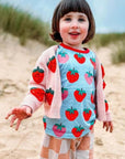 Premium Organic Strawberry Print Kids Pajama Set - Soft 2-Piece Blue PJs with Red and Pink Strawberries, GOTS Certified Cotton by Toby Tiger at brixbailey.com