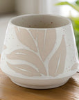 Minimalist ceramic plant pot with Hesperantha flower detail, stylish home decor for succulents or candles by Ralph's Orchard at brixbailey.com