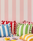 Blue and White Cabana Striped Ruffled Cushion Cover
