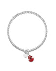 Poppy Stretch Silver Beaded Bracelet Teardrop Charm