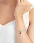 Poppy Stretch Silver Beaded Bracelet Teardrop Charm