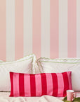 Poppy Raspberry Cabana Stripe Long Lumbar Cushion Cover
