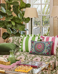 Green Cabana Stripe Ruffled Cushion Cover