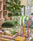 Green Cabana Stripe Ruffled Cushion Cover