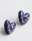 Blue Dotted Porcelain Heart Earrings