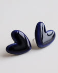 Porcelain Blue Heart Stud Earrings
