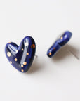 Blue Dotted Porcelain Heart Earrings
