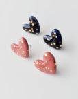 Blue Dotted Porcelain Heart Earrings