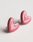 Porcelain Pink Heart Stud Earrings