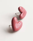 Porcelain Pink Heart Stud Earrings