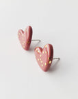 Pink Dotted Porcelain Heart Stud Earrings
