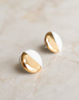 White and Gold Porcelain Stud Earrings