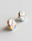 Porcelain Stud Earrings in Blue and Orange