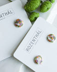 Porcelain Stud Earrings in Green and Violet
