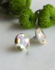 Porcelain Stud Earrings in Green and Violet