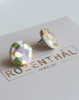 Porcelain Stud Earrings in Green and Violet