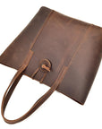 Premium handcrafted crazy horse leather tote bag, stylish Taavi Tote with ergonomic straps, fits 13-inch laptop, spacious interior, unique natural finish by Steel Horse Leather at brixbailey.com