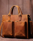 Premium Dagmar leather briefcase, vintage messenger bag for laptop, stylish high-quality crazy horse leather, elegant durable work bag by Steel Horse Leather at brixbailey.com
