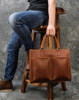 Premium Dagmar leather briefcase, vintage messenger bag for laptop and essentials, stylish high-quality crazy horse leather, elegant and durable by Steel Horse Leather at brixbailey.com