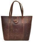 Premium handcrafted crazy horse leather tote bag, stylish unstructured everyday carry-all with ergonomic straps and removable clutch by Steel Horse Leather at brixbailey.com
