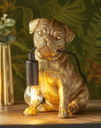 Pug puppy table lamp, vintage gold finish, high-quality resin details, stylish LED filament light, trending home decor by Ella James at brixbailey.com