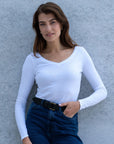 Long Sleeve V Neck Cotton Modal T-shirt