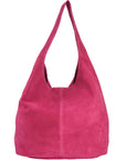 Raspberry Suede Leather Hobo Boho Shoulder Bag Brix and Bailey Ethical Handbag Brand