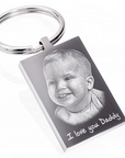 Personalised Rectangle Photo Keyring – Stainless Steel Photo & Text Engraving
