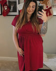Burgundy Cotton Breastfeeding Dress | Nursing Dress | Knee Length Feeding Dress