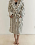 Retro 100% ORGANIC Long-stapled Cotton Hooded Stripe Bath Robe-1