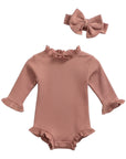 Ribbed Ruffle Romper with Matching Headband